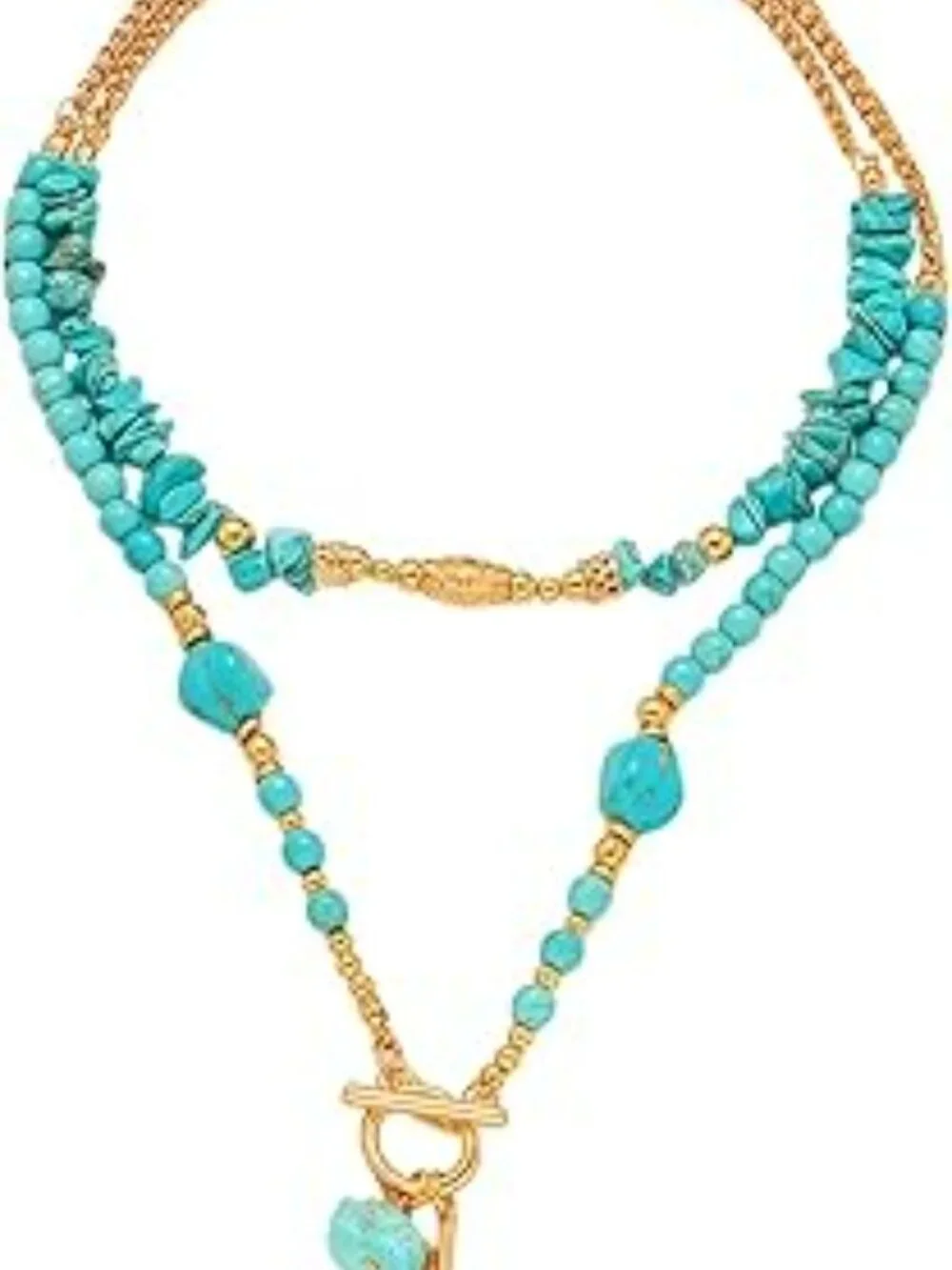 Turquoise Beaded Necklace for Women Layered Choker Necklace Gold and Turquoise